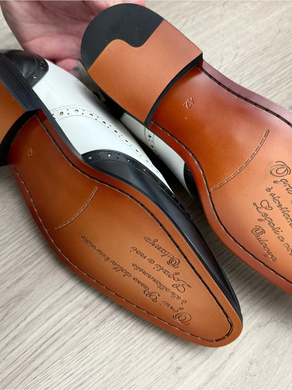 Men's Black & White Two-Tone Leather Wingtip Oxfords Handcrafted